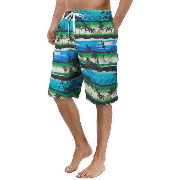Men's Printed Cargo Swim Shorts With Pockets Regular Flex Bathing Board Trunks - Picture 1 of 16